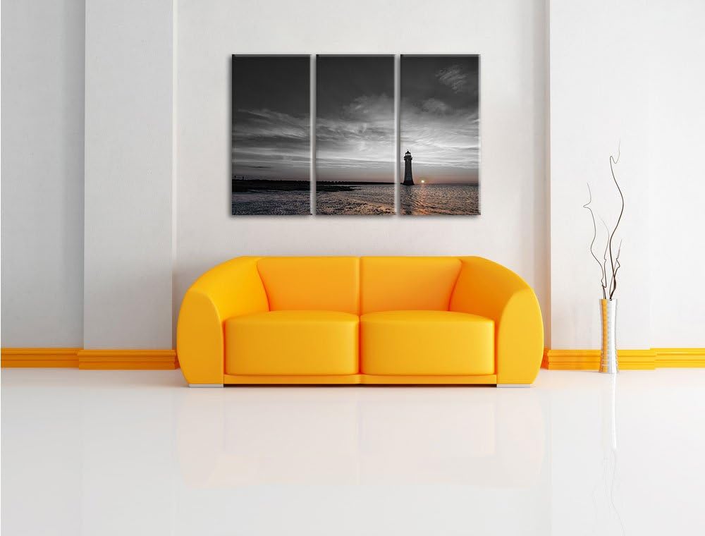 Pixxprint Leuchtturm im Sonnenuntergang als Leinwandbild/Grösse: 3 Teilig (120x80) cm/Wandbild/Kunst