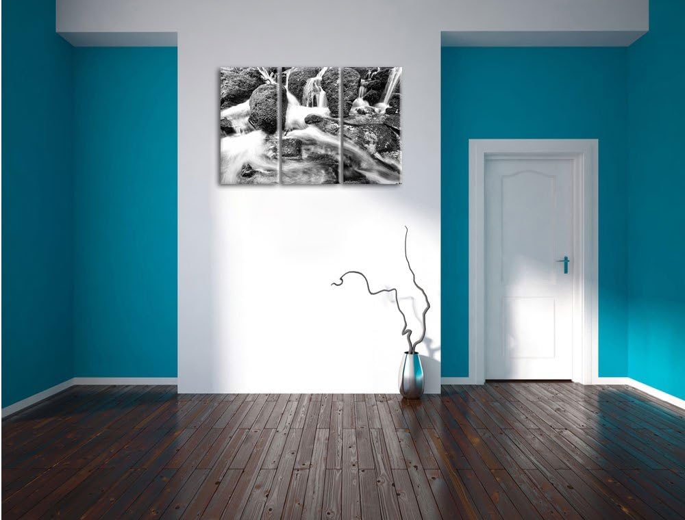 Pixxprint Gertelbach im Schwarzwald Kunst B&W 3-Teiler Leinwandbild 120x80 Bild auf Leinwand