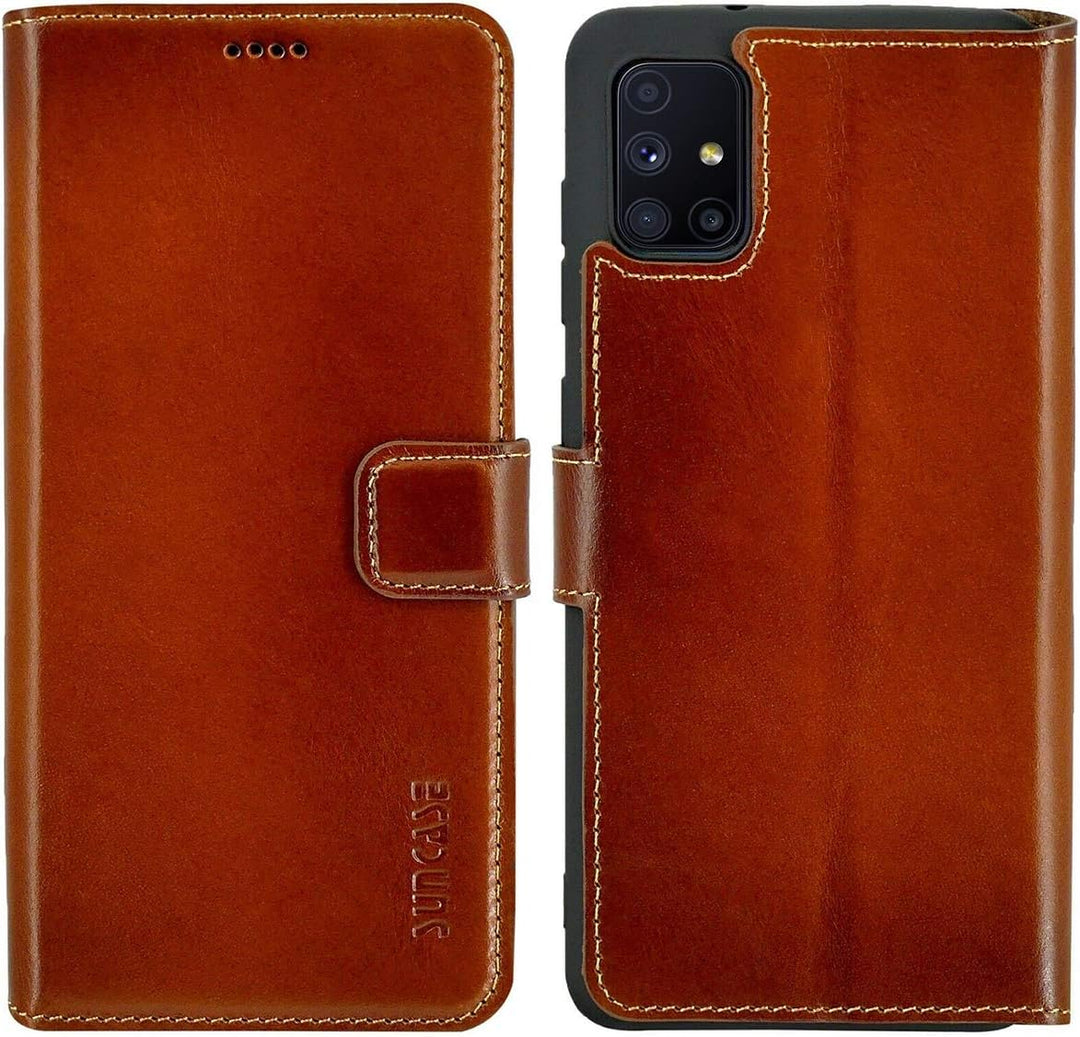 Suncase Book-Style Hülle kompatibel mit Samsung Galaxy M31s Leder Tasche (Slim-Fit) Lederhülle Handy