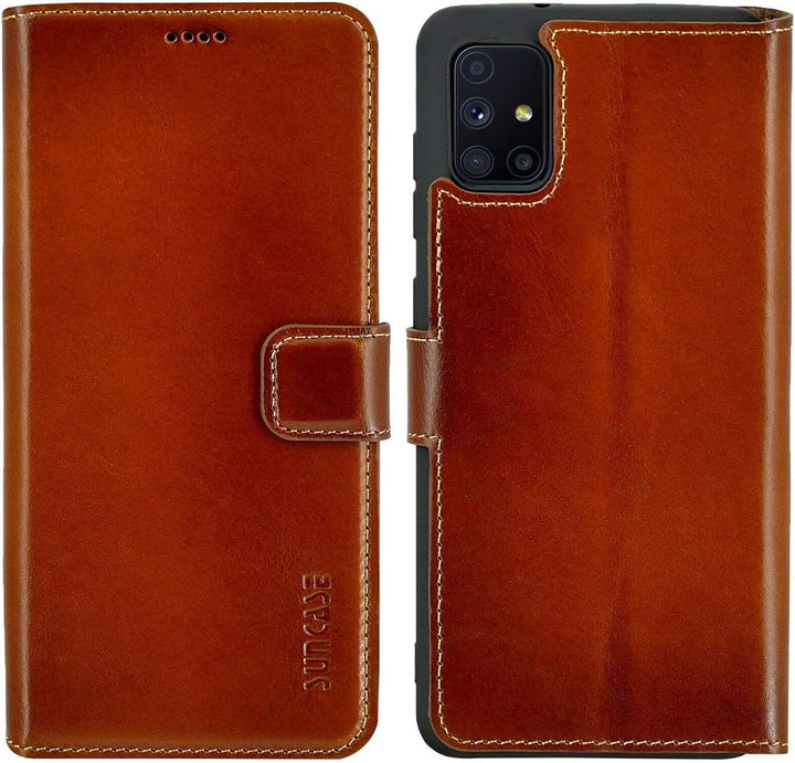 Suncase Book-Style Hülle kompatibel mit Samsung Galaxy M31s Leder Tasche (Slim-Fit) Lederhülle Handy