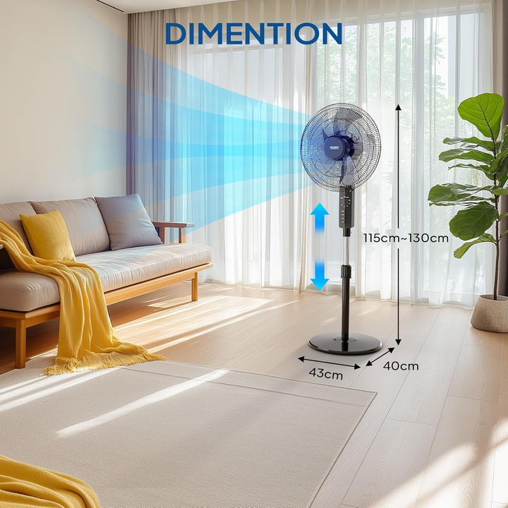 Bonnlo Standventilator mit Fernbedienung, 7,5H-Timer 3 Geschwindigkeitsstufen, Ventilator Höhenverst