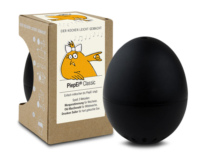 PiepEi Classic Schwarz - Singende Eieruhr zum Mitkochen - Eierkocher für 3 Härtegrade - Piep Ei mit