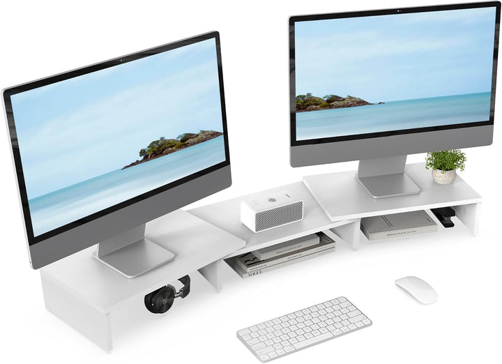 FITUEYES Dual Monitorständer aus Holz, Verstellbare Länge und Schwenkwinkel Bildschirmständer, Monit