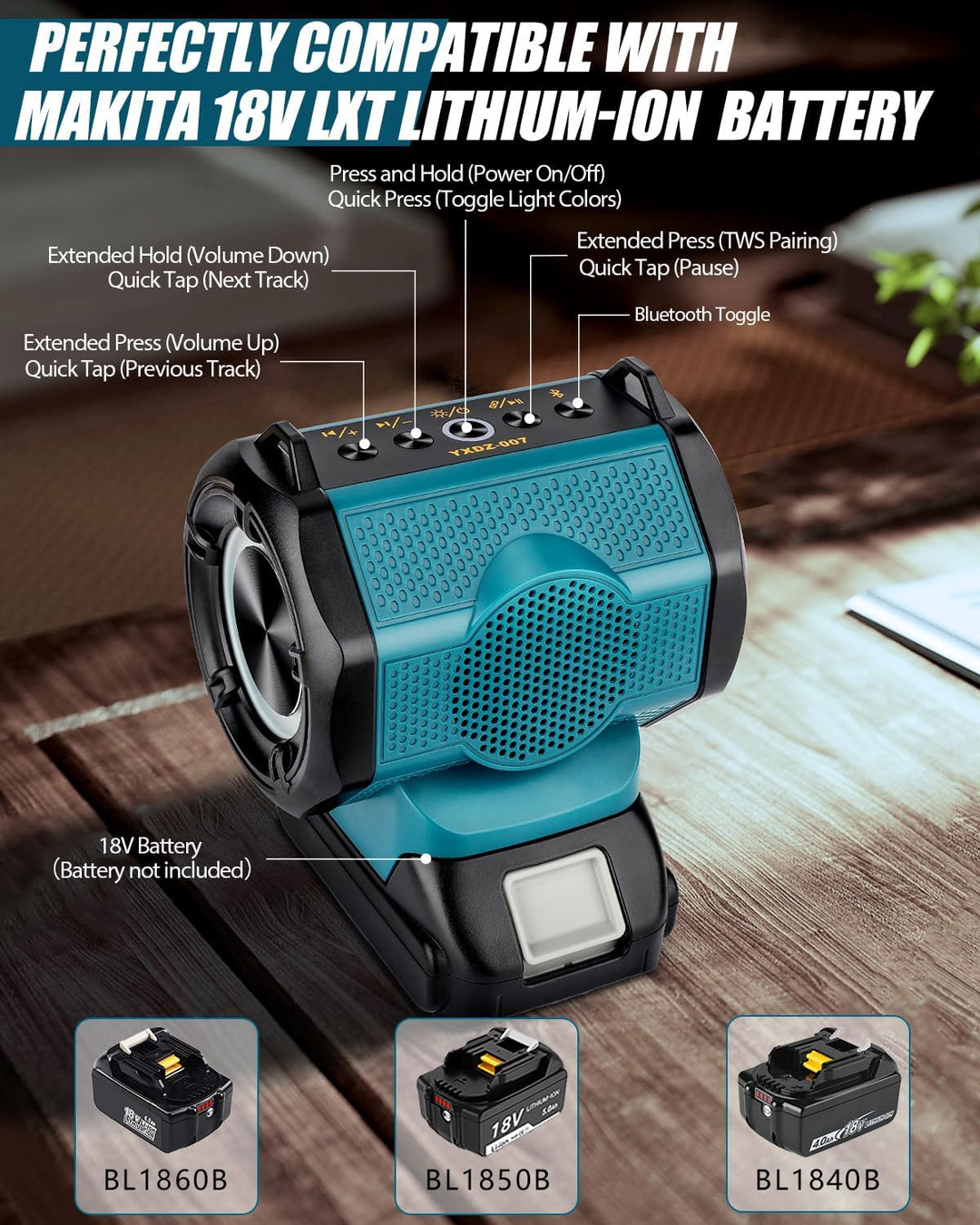 Tragbarer drahtloser Lautsprecher für Makita 18v LXT-Akku, kabelloser Kleiner Lautsprecher für Baust