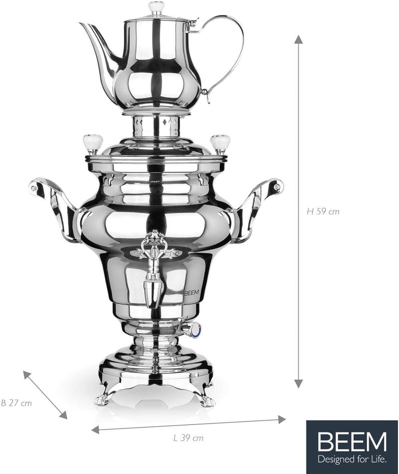 BEEM SAMOWAR Rebecca - 5 l, Teekocher elektrisch, Edelstahl, 5 l Wasserbehälter, 1,3 l Teekanne, Pri