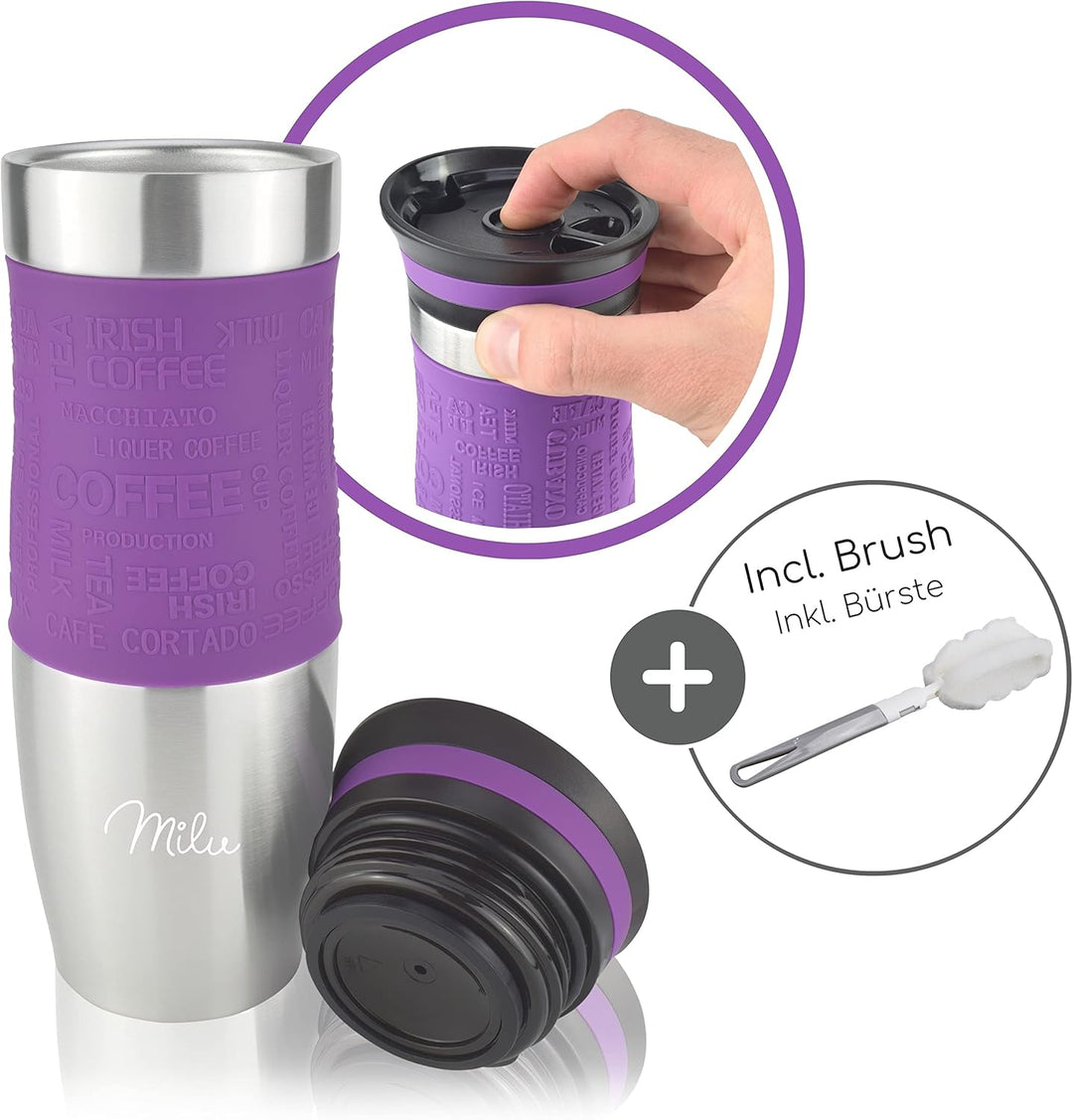 Milu Thermobecher 370ml 450ml Isolierbecher Kaffeebecher to go - 100% Auslaufsicher - Trinkbecher au
