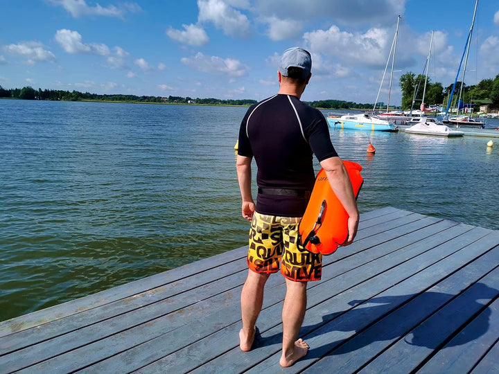 SAFE4SPORT RunSwimmer - Aufblasbare Sicherheitsboje zum Schwimmen und 3in1 Rucksack - Grosse Boje mi