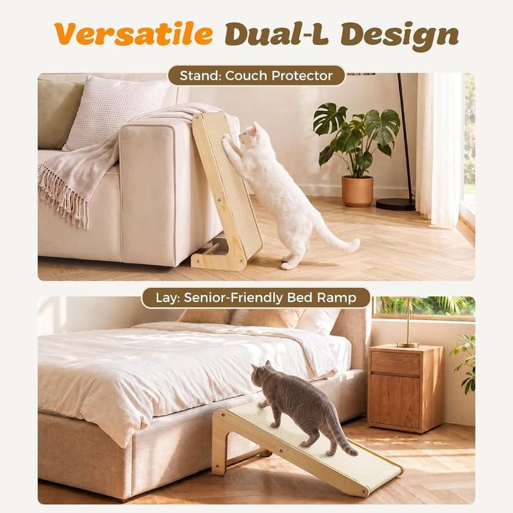 Gimars L-Form Kratzbrett für Katze - 63cm Hoch, Natursisal & Holz-Kratzmöbel, Dual-Use Kratzsäule fü