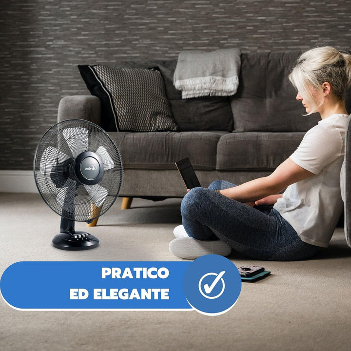 ARDES - Ardes-Tischventilator, 40 cm, 5 Flügel, oszillierend, Total Black, Ardes-Ventilator, 3 Gesch