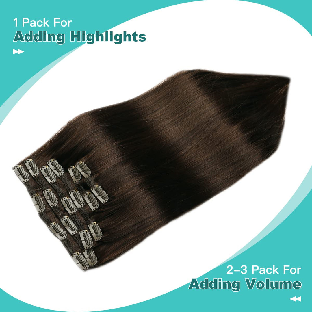 SURNEL Clip in Extensions Eechthaar, 35cm 14 Zoll 100g 6pcs Dunkel Braun Hair Extensions Clip in Ech
