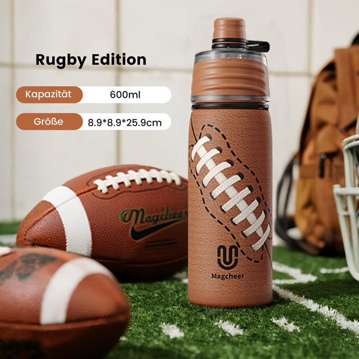 magcheer 600ml Trinkflasche Kinder Rugby mit Sprühfunktion | 3D Strukturierte Isolierte Nebel Wasser