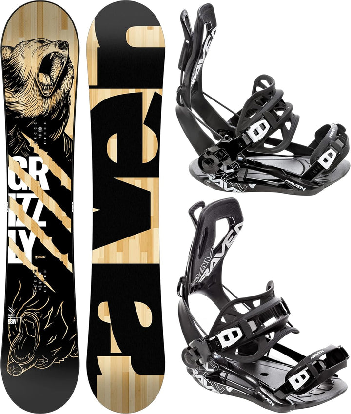 RAVEN Snowboard Set: Snowboard Grizzly + Bindung Fastec FT360 Black 154cm + FT360 Black M, 154cm + F
