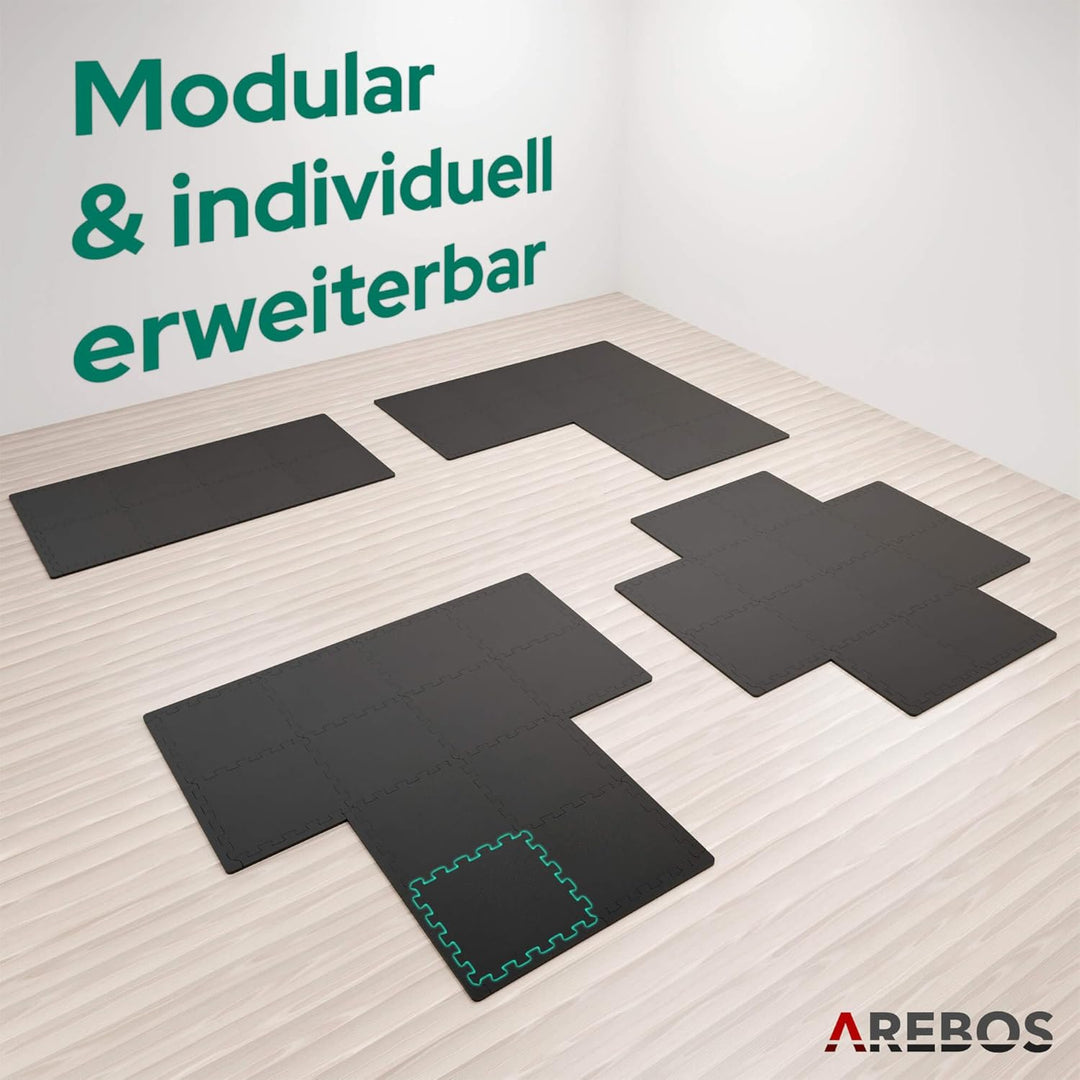 Arebos Eva Puzzlematte 54-teilig | Bodenschutzmatte ca. 5,9 m² inkl. Randstücke | Fitness, Pool & Sp