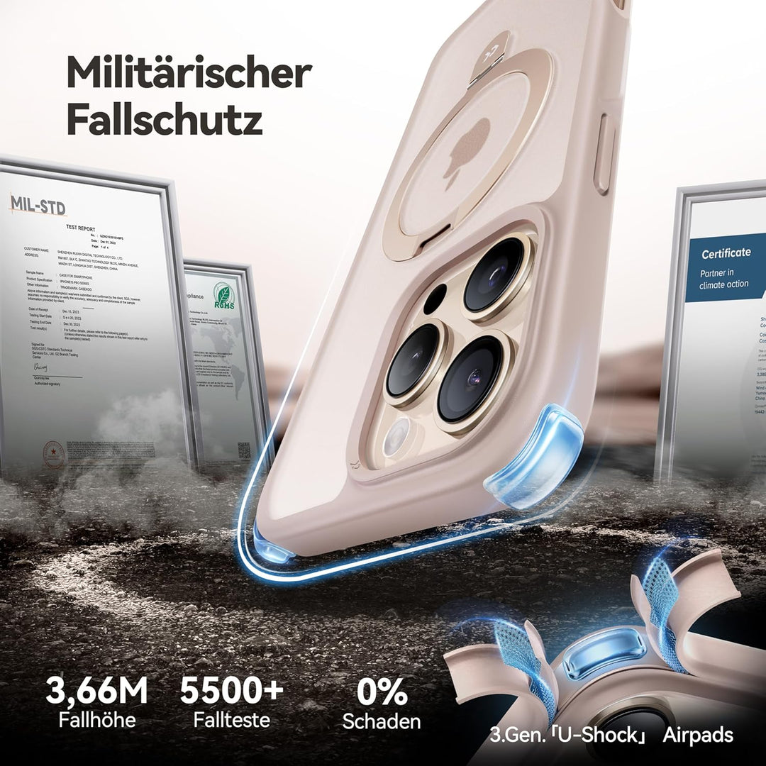 CASEKOO MagicStand für iPhone 16 Pro Hülle mit MagSafe [Unsichtbarer Ständer] [MIL-STD-810H Militärs