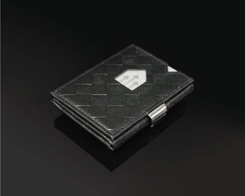 EXENTRI Leder Dreifachgefaltete Brieftasche aus Chess - RFID- Schutz mit Verschlussclip aus Edelstah