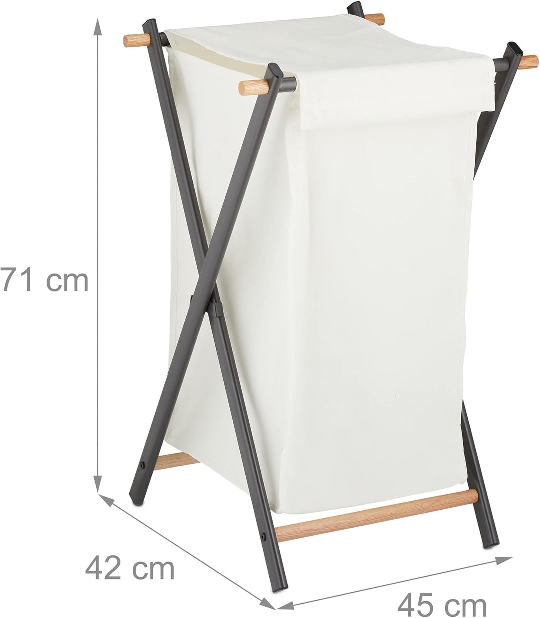 Relaxdays Wäschekorb, klappbar, Wäschesammler mit Deckel, Stahl & Stoff, 50 Liter, HBT: 71 x 45 x 42