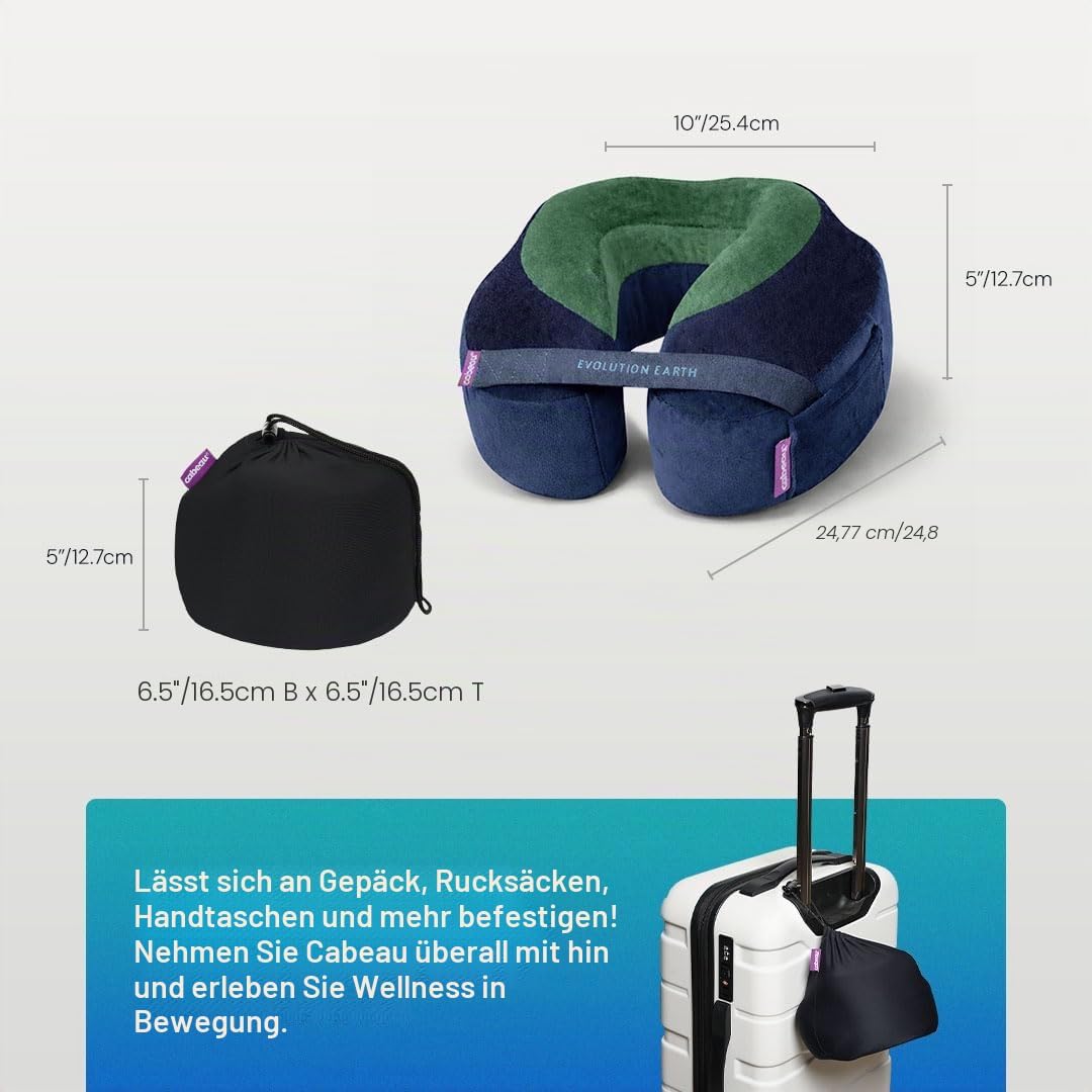 Cabeau Evolution Earth Reisekissen aus luxuriösem Memory-Schaum, das Beste Reisekissen mit 360-Grad-