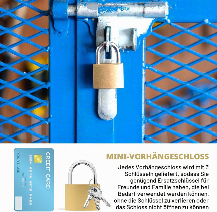 12 Stück Vorhängeschloss Klein 32 mm, Schloss Mit Schlüssel, Vorhängeschloss Mit Schlüssel, Messing