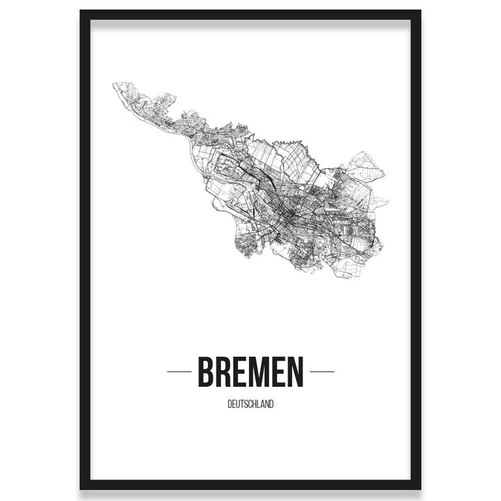 JUNIWORDS Stadtposter, Bremen, Wähle eine Grösse, 40 x 60 cm, Poster mit Rahmen, Schrift B, Weiss 40