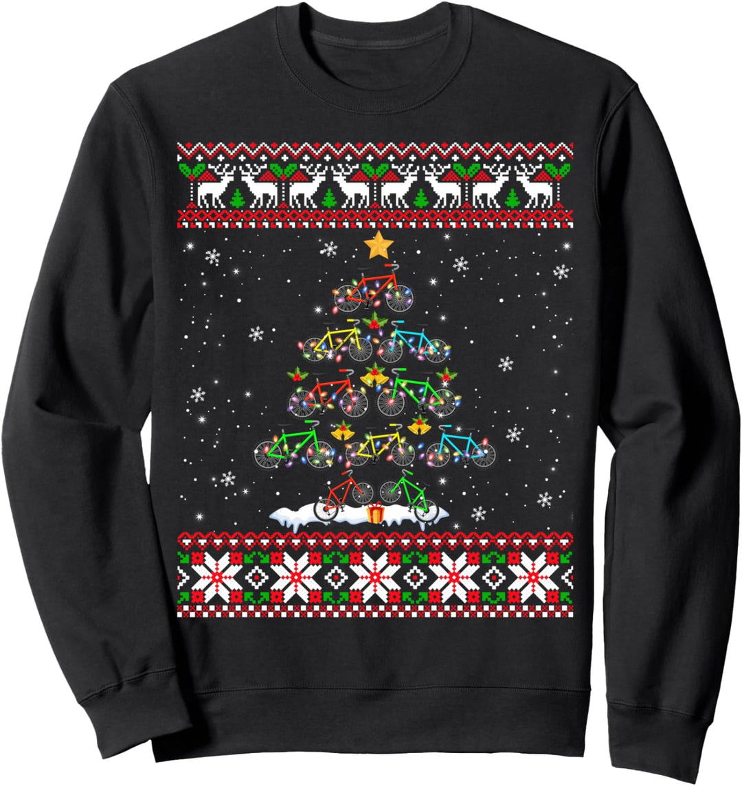 Lustiger Fahrrad-Weihnachtsbaum hässlicher Weihnachtspullover Sweatshirt