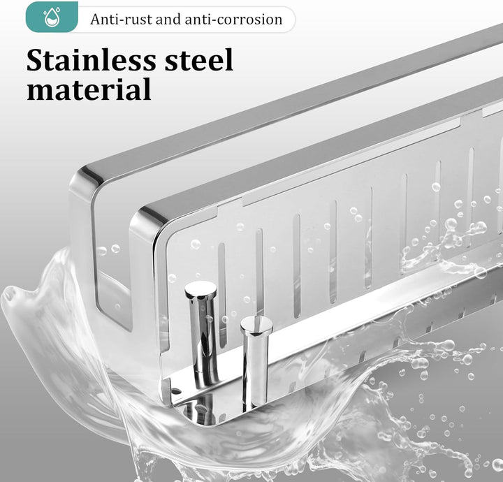 Duschablage Edelstahl Badezimmer Organizer, Duschregal mit Haken für Shampoo und Duschgel (Silber) (