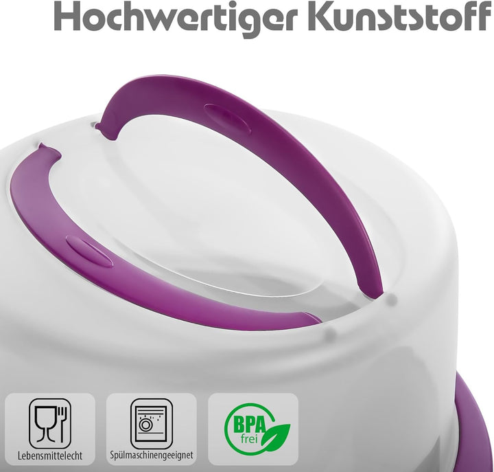 BigDean Kuchen Transportbox Rund in Brombeerfarbe – Tortenglocke mit Tragegriff für sicheren Transpo