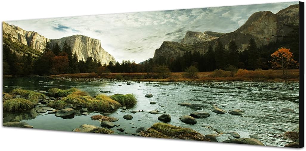 Paul Sinus Art Panoramabild auf Leinwand und Keilrahmen 150x50cm Yosemite Berge See Landschaft Natur
