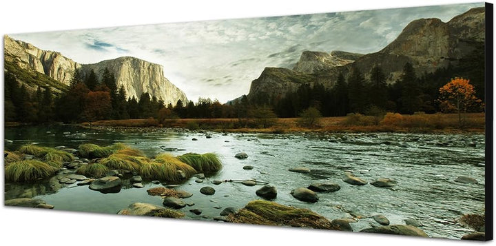 Paul Sinus Art Panoramabild auf Leinwand und Keilrahmen 150x50cm Yosemite Berge See Landschaft Natur