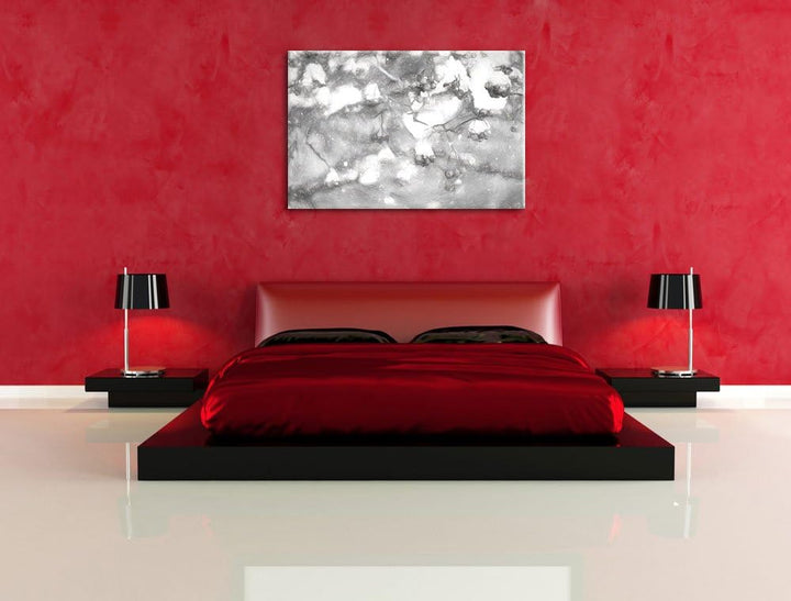 Pixxprint Vogelbeeren mit Schnee bedeckt als Leinwandbild/Grösse: 100x70 cm/Wandbild/Kunstdruck/fert