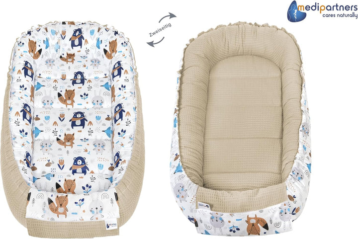 Medi Partners Babynest Kuschelnest Babynestchen 100% Baumwolle Waffle Nestchen Reisebett für Babys S