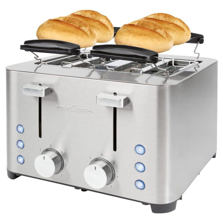 ProfiCook Toaster, Toaster 4 Scheiben, mit 2 getrennten Bedienelementen, Auftau-, Aufwärm-/ Schnells