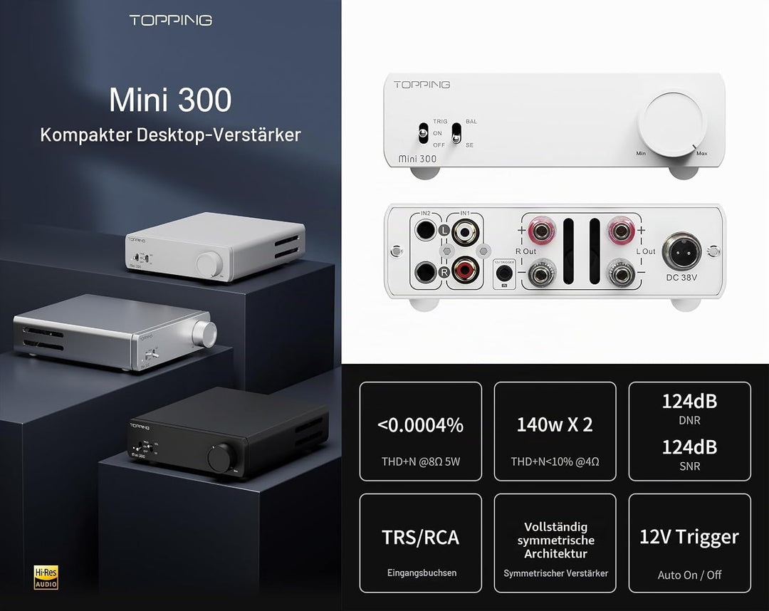 Topping Mini300 Kompakter Desktop-Leistungsverstärker – Vollständig Symmetrischer Class-D-Verstärker