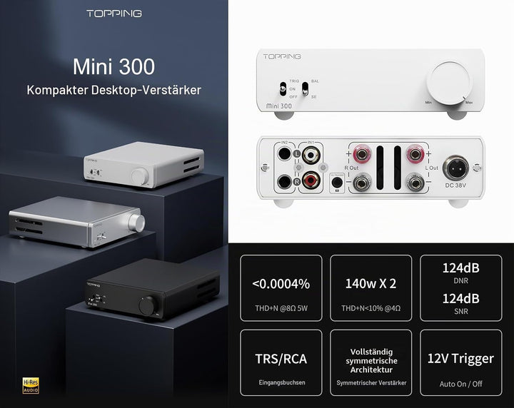 Topping Mini300 Kompakter Desktop-Leistungsverstärker – Vollständig Symmetrischer Class-D-Verstärker