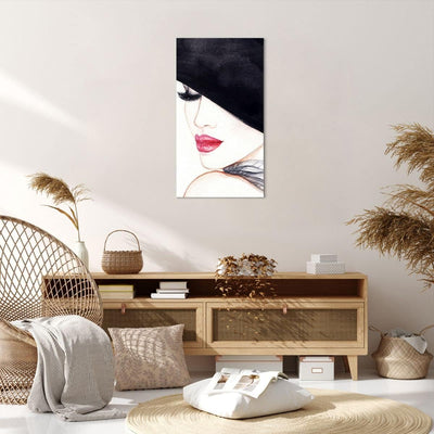 Bilder auf Leinwand 55x100cm Leinwandbild mit Rahmen Frau Lippen Hut Eleganz Gross Wanddeko Bild Sch