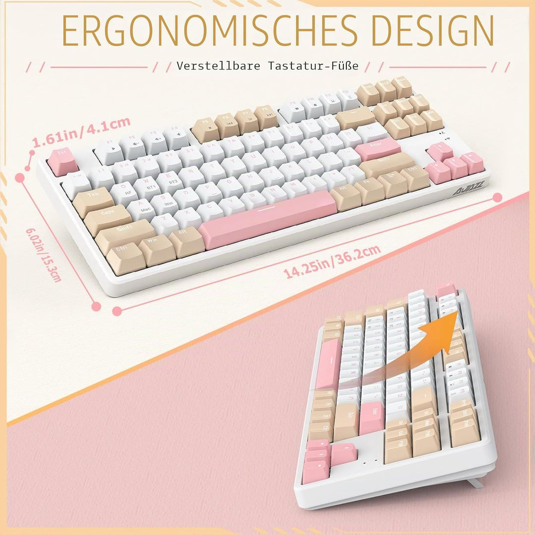 A.JAZZ AK871 Kabellose Gaming-Tastatur 75%, Bluetooth/2,4 GHz Wireless Dual-Modi, TKL 80% Mechanisch