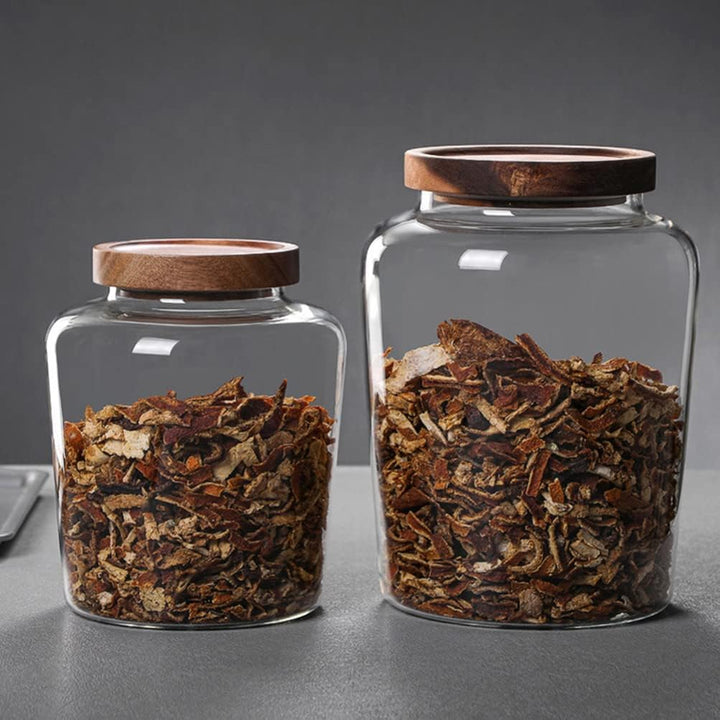 Cabilock Kornspeicher Glas Vorratsdose Vorratsgl? mit Holzdeckel Glasdose Teedose Gewürzdose Aufbewa