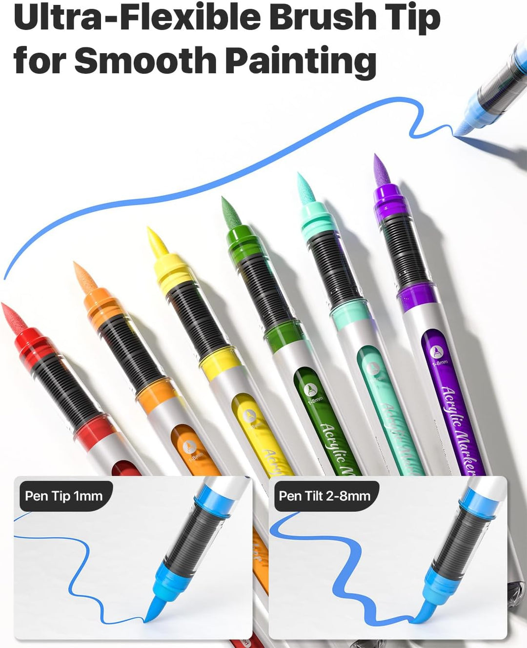 JusArt 48 Farben Acrylfarben Marker mit Segeltuchtasche - Wasserbasierte No-Bleed Paint Pens mit aut