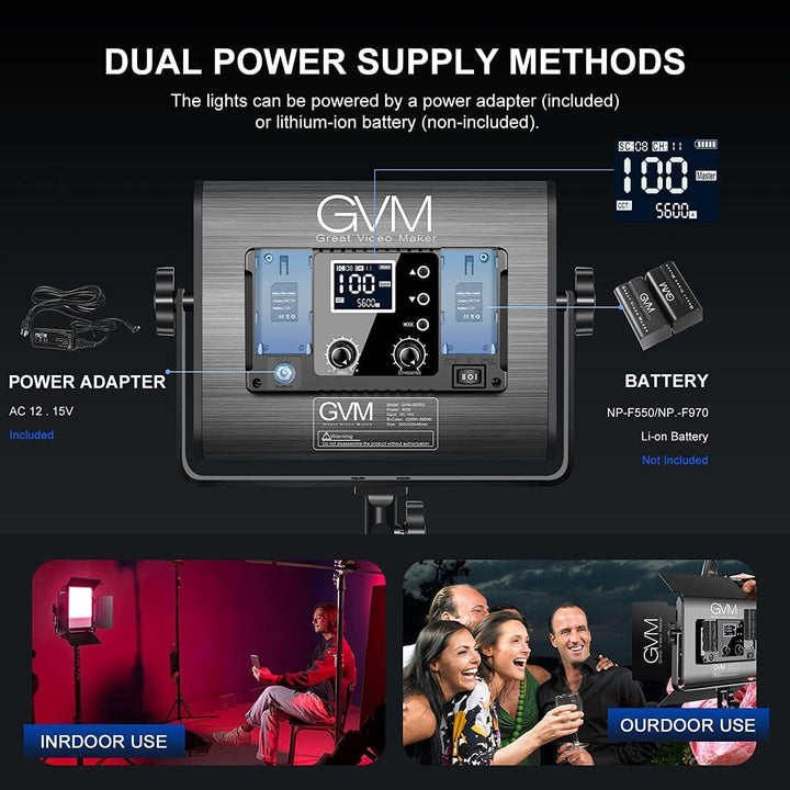 GVM LED Videoleuchte Panel Set, 60W LED Video Beleuchtung mit Ständer, 3200K~5600K APP-Steuerung LED