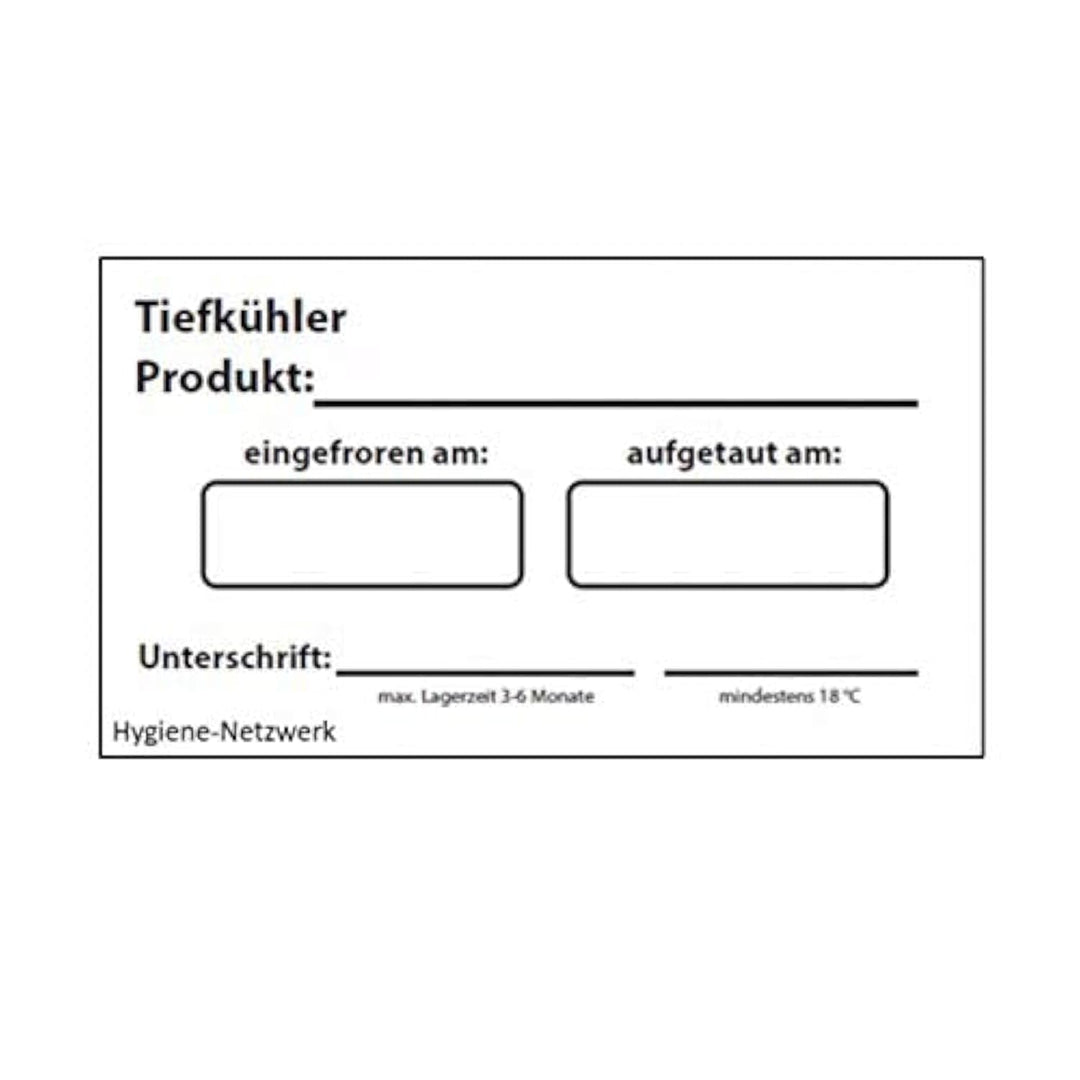 Hygiene-Netzwerk Etikett Tiefkühler| 70x35mm auf Einer Rolle (lose Rolle) | 500 Label | wasserlöslic
