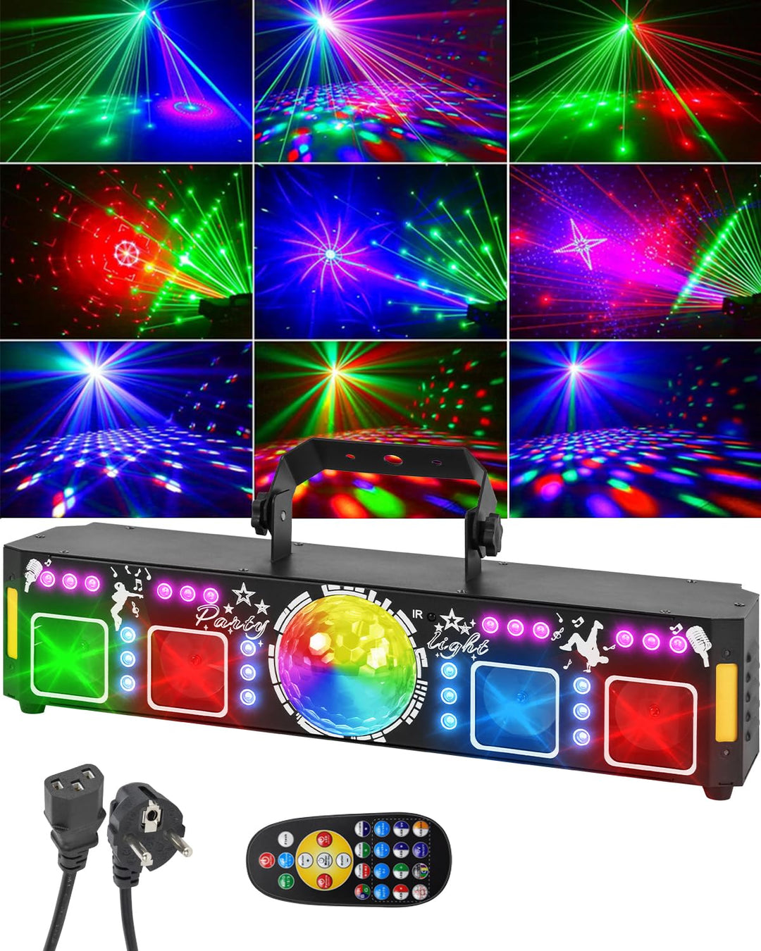 Discolicht Partylicht LED Fünf-in-Eins-Lichteffekt,Musik-Disco-Party-Bühnenlichter mit Blinkeffekt u