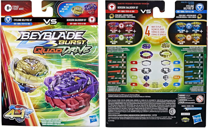 Beyblade Hasbro Burst QuadDrive Berserk Balderov B7 und Cyclone Belfyre B7 Kreisel Doppelpack – 2 Ka