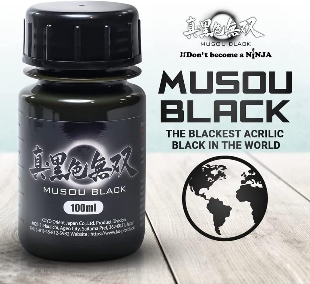 Musou Black Acrylfarbe, das schwärzeste Schwarz der Welt, enthält 1 x 100 ml, Lichtabsorption von 99