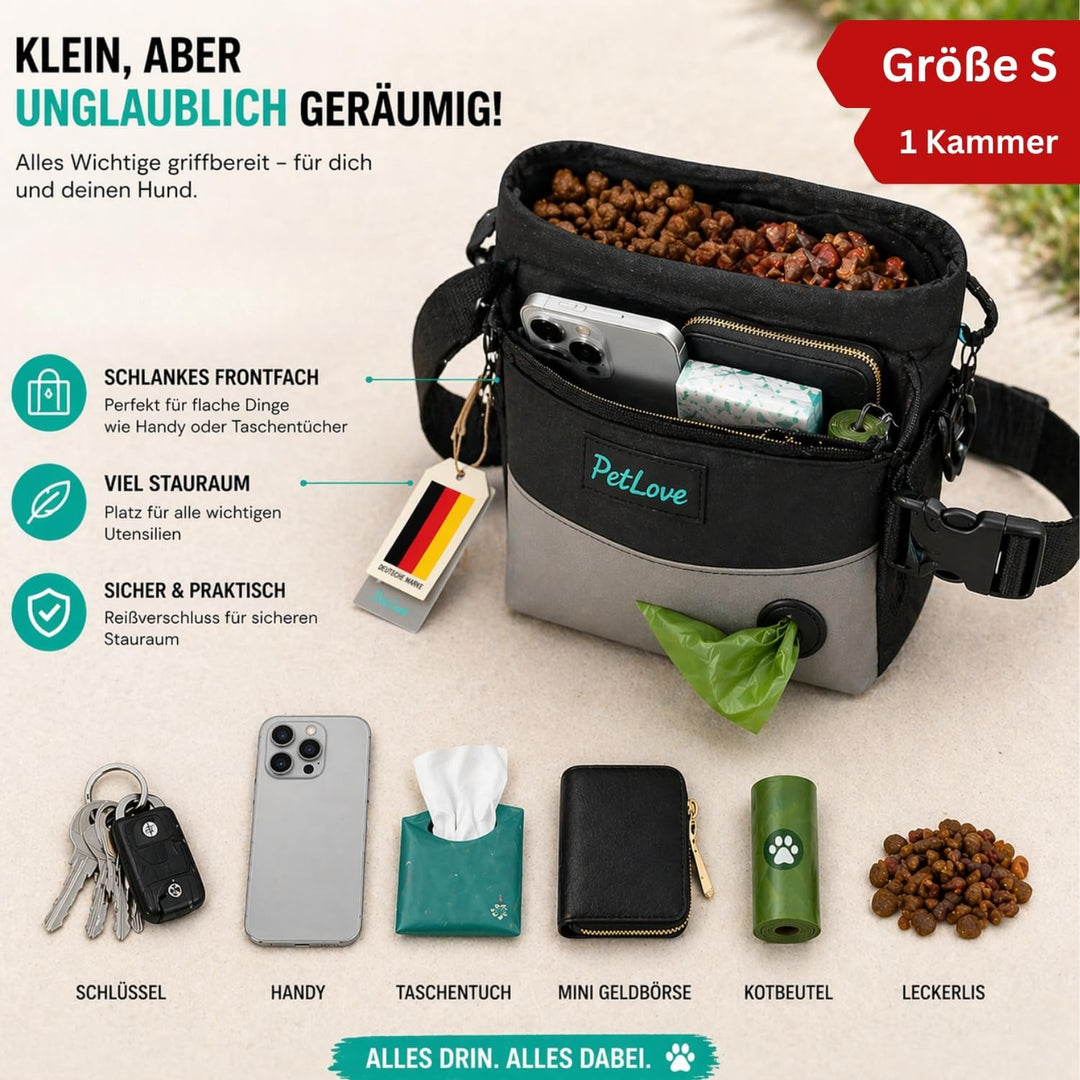 PetLove Leckerlibeutel für Hunde • Futterbeutel mit Magnetverschluss • Inklusive Kotbeutelspender &amp;