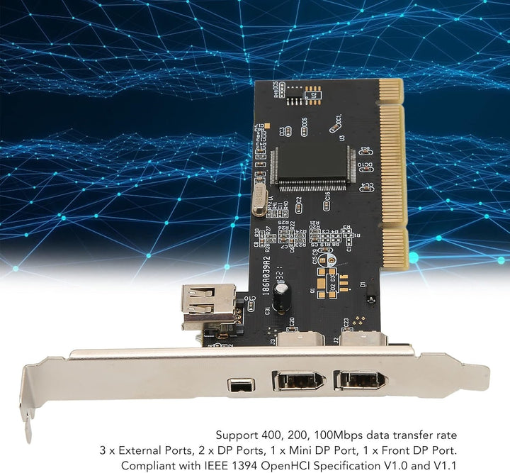 1394 Firewire-Karte, PCIe 3-Port-Erweiterungskarte, mit 1 Lane PCI Express mit 2,5 GB/s Vollduplex-K