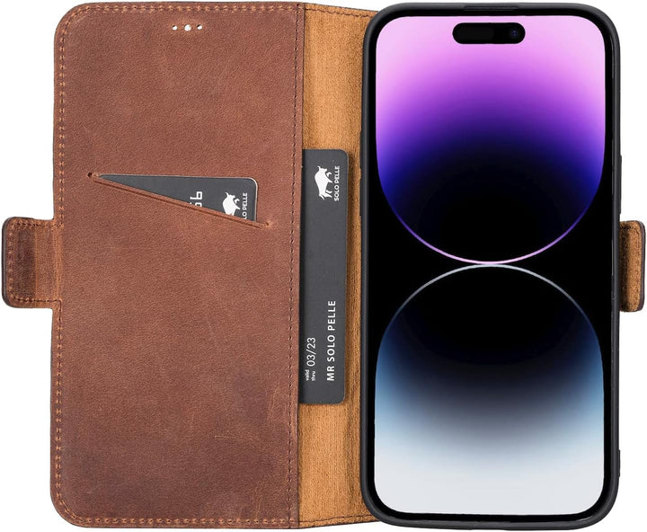 Solo Pelle aufklappbare Lederhülle kompatibel für iPhone 14 Pro Max in 6.7 Zoll inkl. 1 Kartenfach f