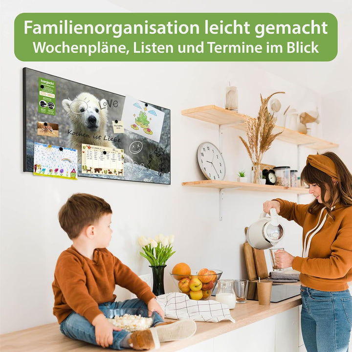 banjado Magnettafel schwarz 78 x 37cm / Magnetwand Metall/Magnetpinnwand als Memoboard/Pinnwand Magn