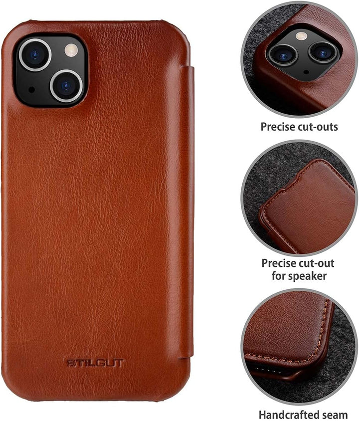 STILGUT Book Case kompatibel mit iPhone 13 (6.1“) Hülle aus Leder zum Klappen, Klapphülle, Handyhüll