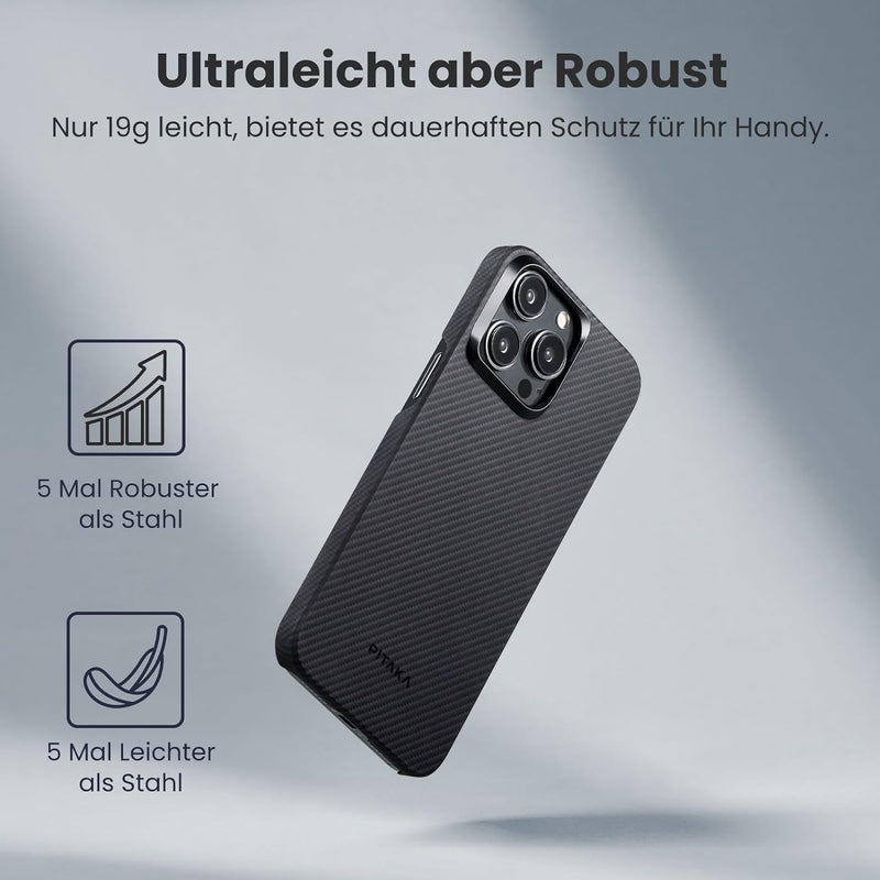 pitaka Ultradünne Hülle für iPhone 15 Pro Kompatibel mit Magsafe aus 600D Aramidfaser Magnetische Sc