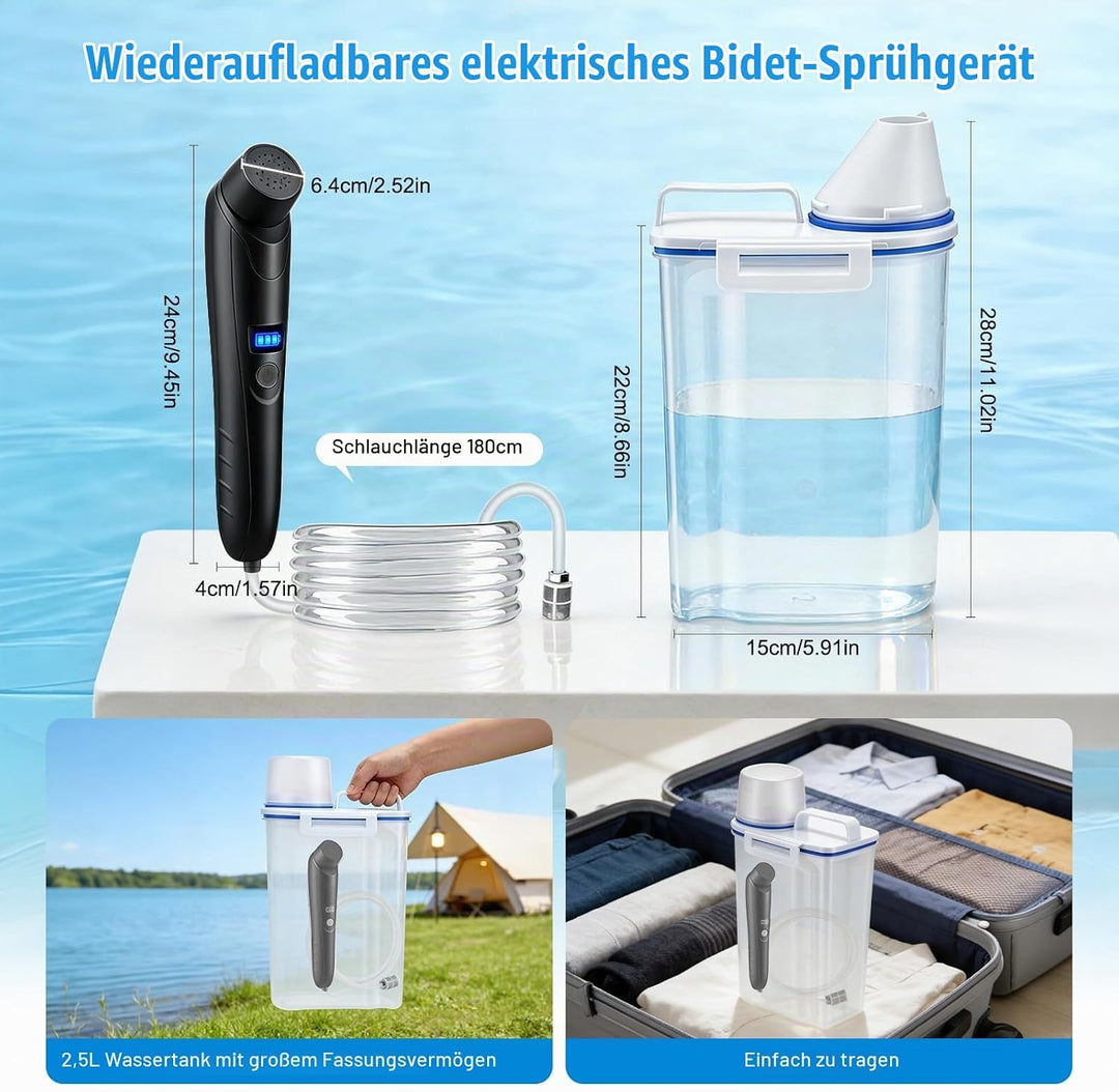 Elektrisches Bidet, 2,5L mit USB-Aufladung, Tragbare Po-Dusche mit verstellbarem Sprühkopf, Sanfter