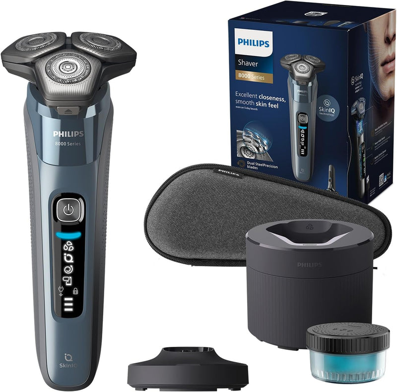 Philips Shaver S8000 – Elektrischer Nass-& Trockenrasierer mit SkinIQ Technologie in Eisblau mit int